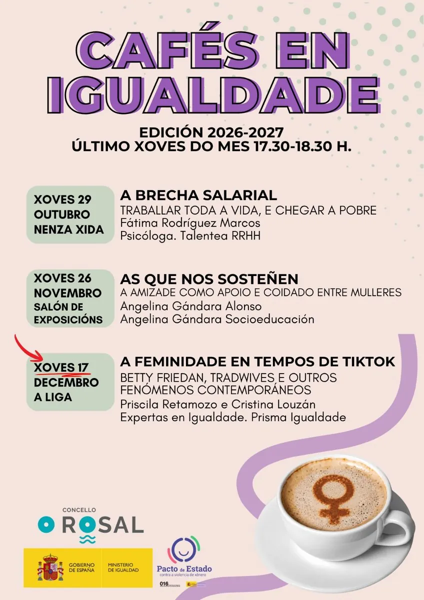 Cafés en Igualdade: «As que nos sosteñen» con Angelina Gándara · O Rosal