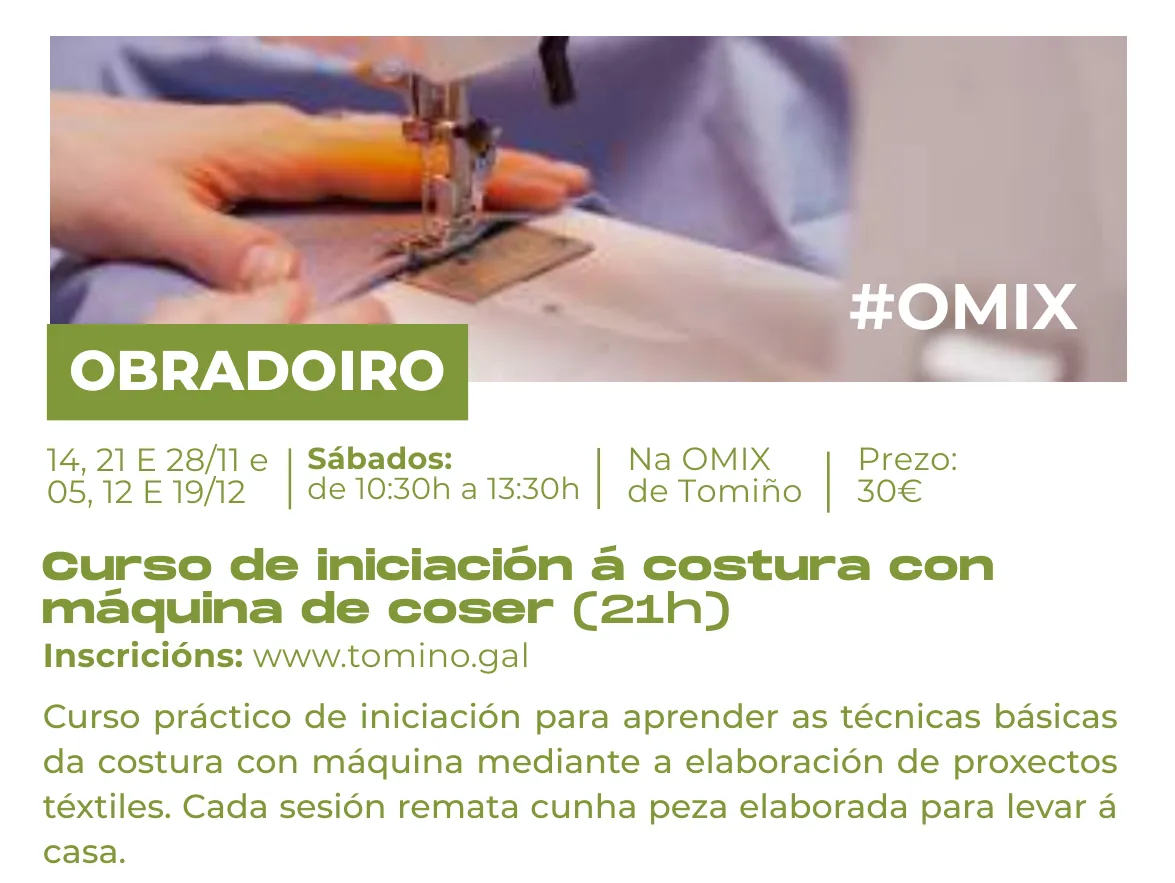 Curso de iniciación a la costura con máquina de coser · OMIX de Tomiño
