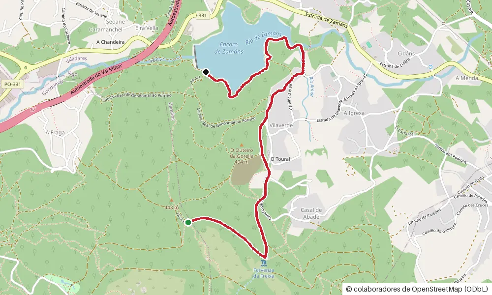 Mapa del tramo de la variante PR-G 1.1 Muíños de Zamáns: 3,59 km